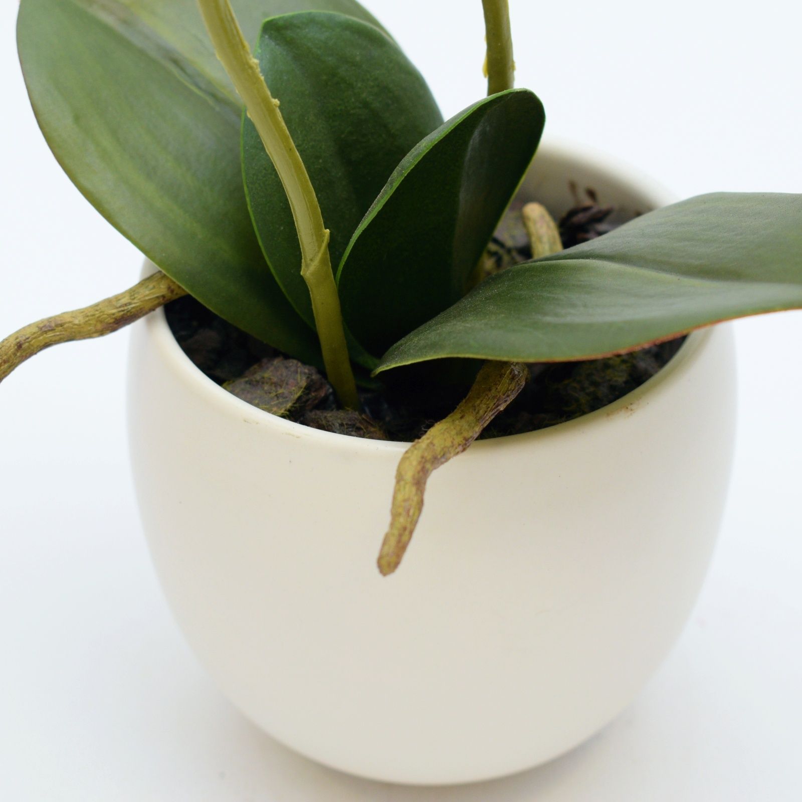 Orhidee artificiala Phalaenopsis alba in vas ceramic, 30 cm
