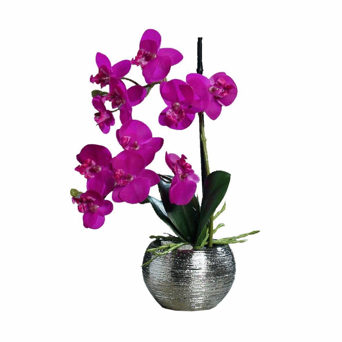 Orhidee artificiala Phalaenopsis mov cu aspect 100% natural in vas ceramic, 30 cm