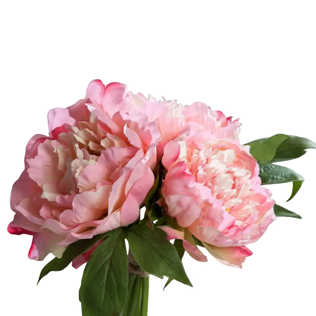 buchet cu trei bujori roz artificiali de 26 cm inaltime