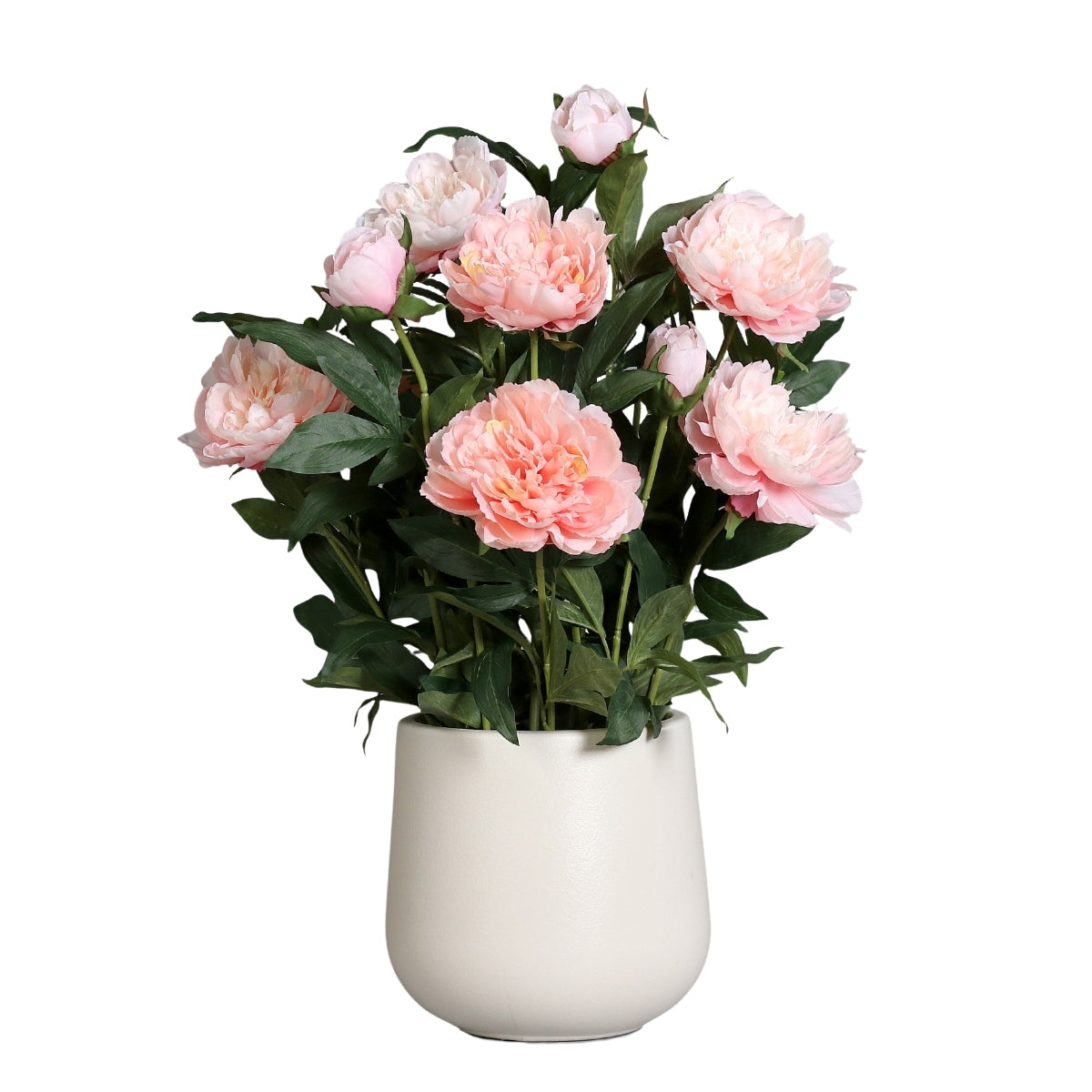 Aranjament premium cu bujori artificiali roz in vas decorativ de plastic, 75 cm