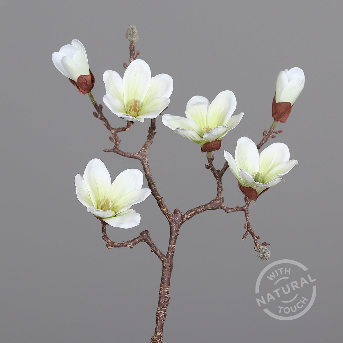 Crenguta de magnolie artificiala, culoare alba, 52 cm