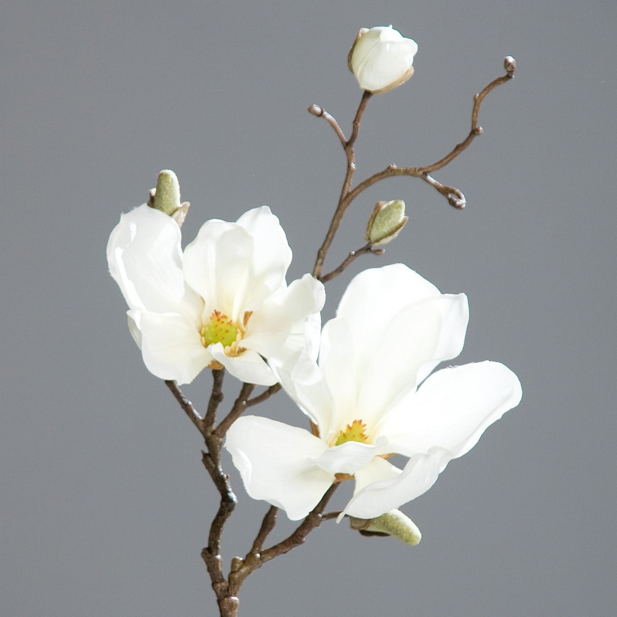 Set 3 crengute de magnolie artificiale, culoare alba, 48 cm