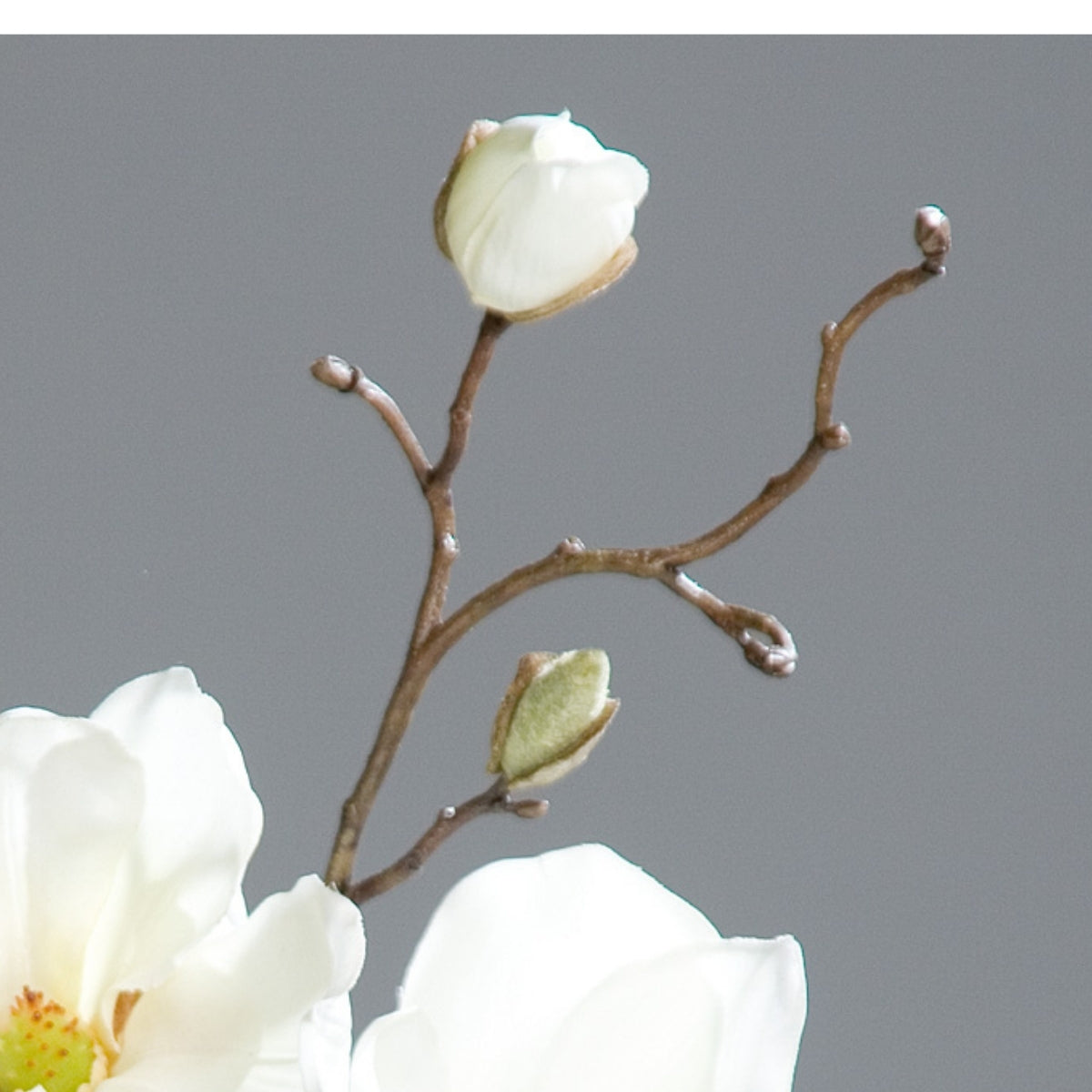 Set 3 crengute de magnolie artificiale, culoare alba, 48 cm