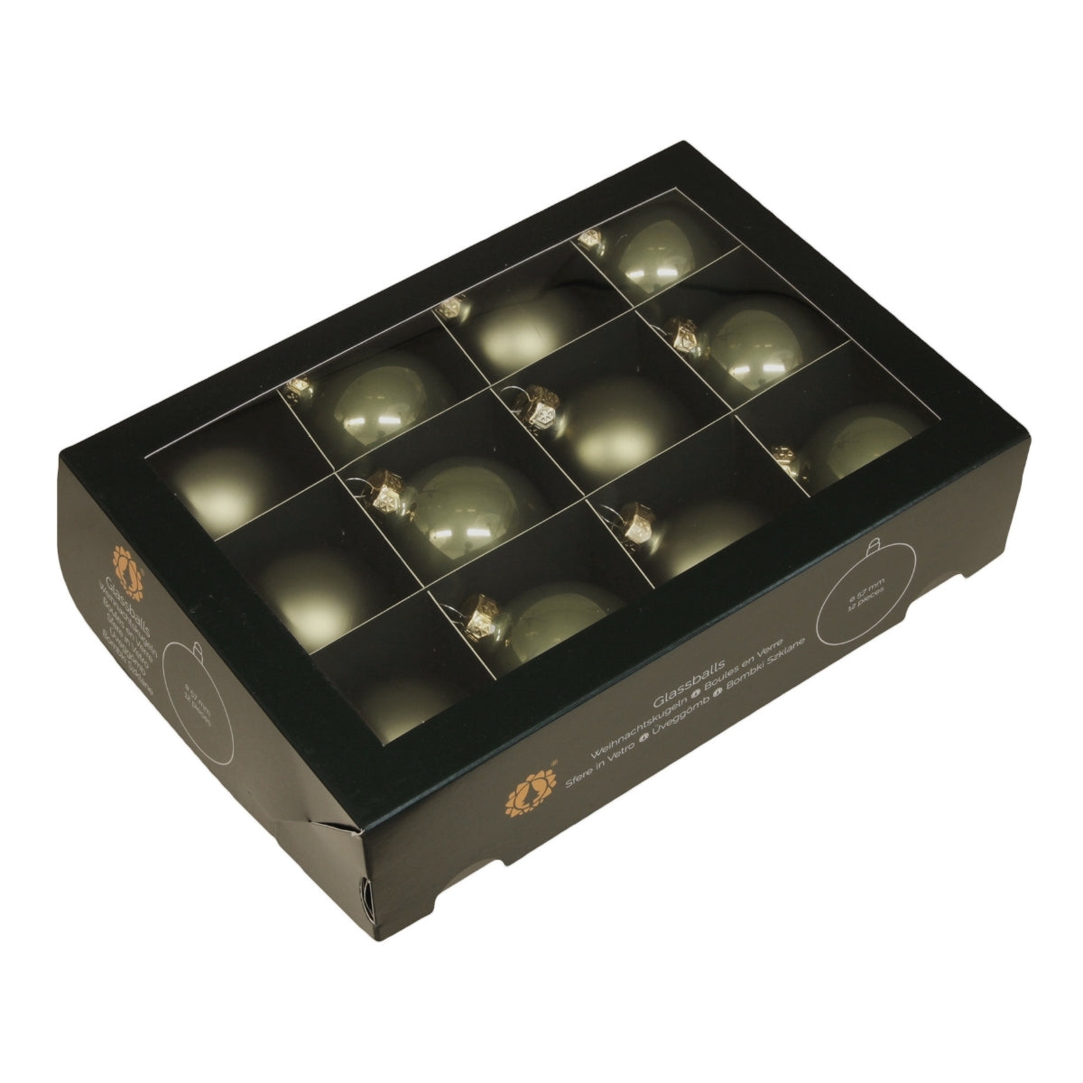Set douasprezece globuri din sticla verde granit lucioase si mate pentru bradul de Craciun