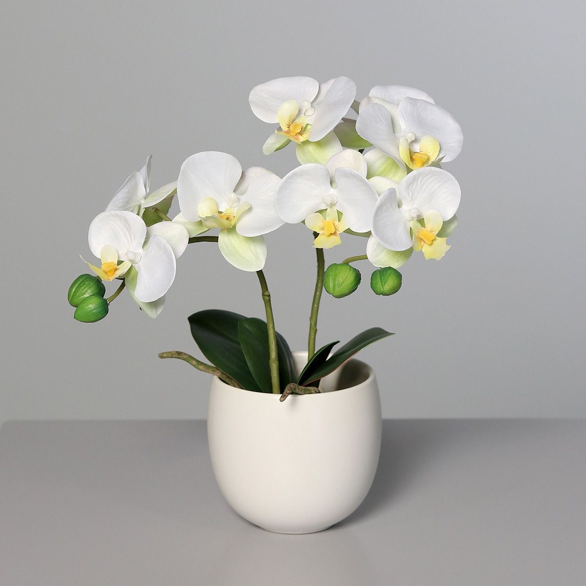 Orhidee artificiala Phalaenopsis alba in vas ceramic, 30 cm