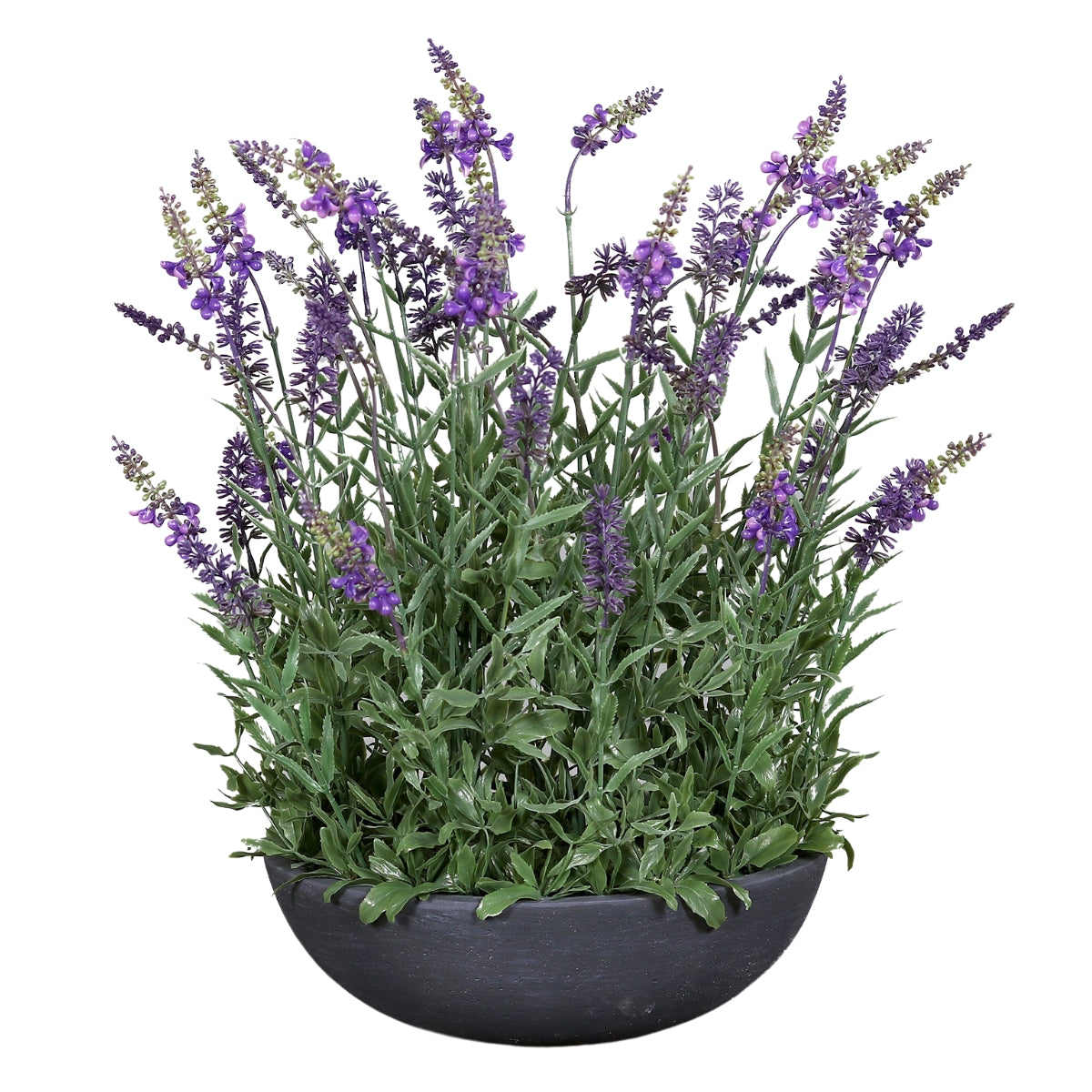 Aranjament flori de lavanda artificiale in vas de plastic gri de inaltime 45 centimetri