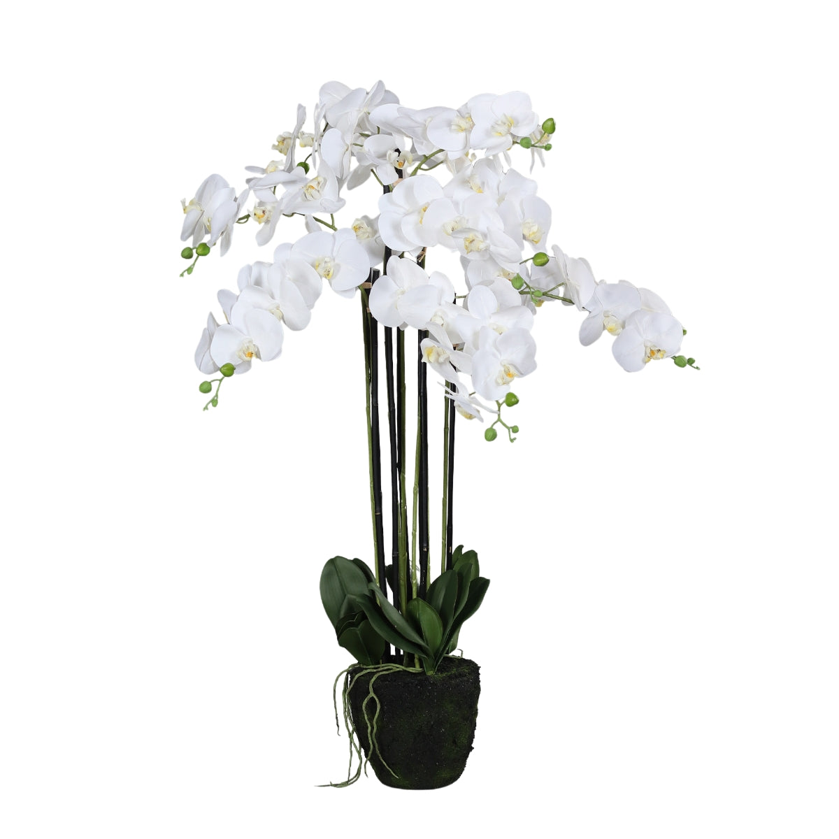 Orhidee artificiala alba cu aspect natural, in bila de pamant, 95 cm