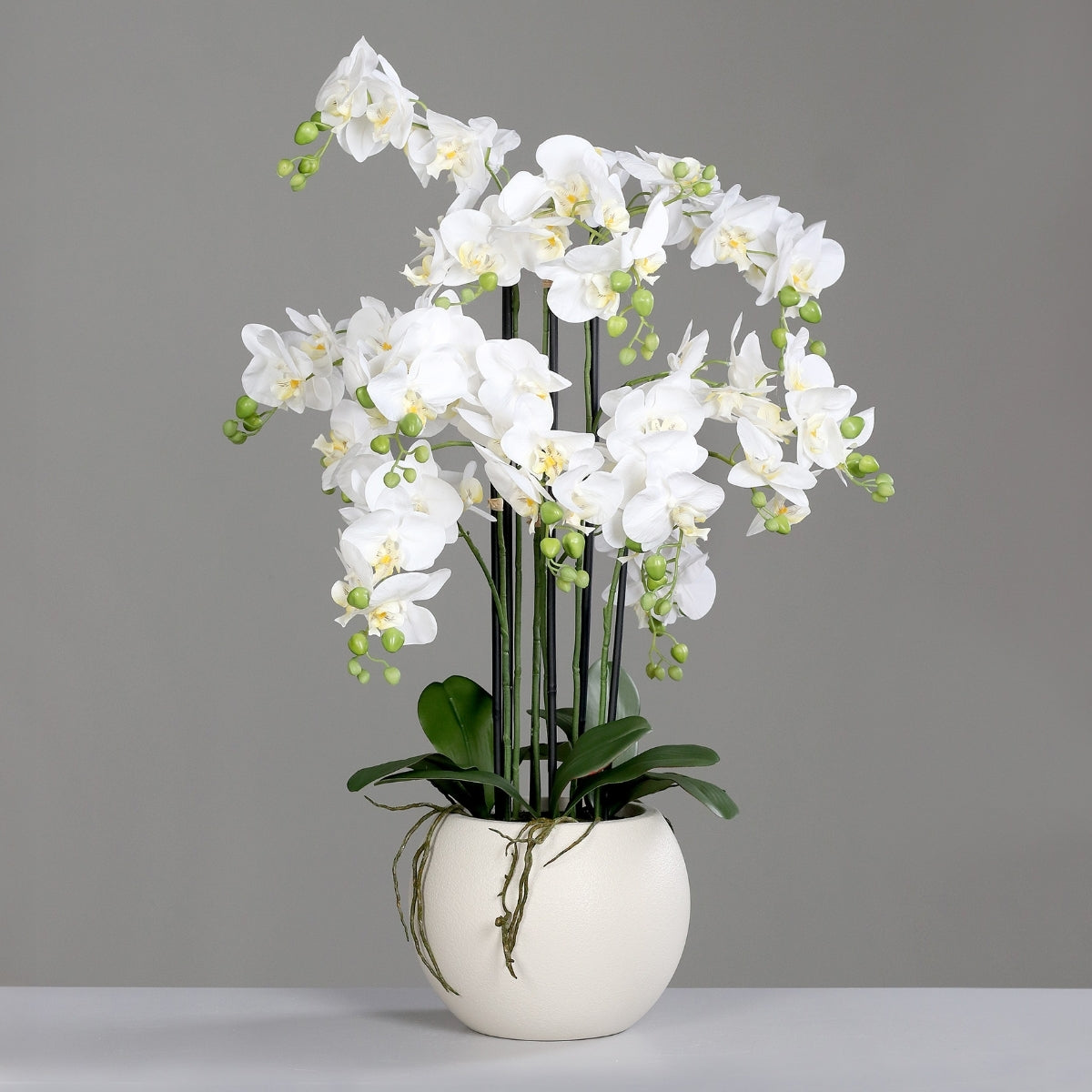 Aranjament cu orhidee artificiala alba in vas de plastic, 85 cm