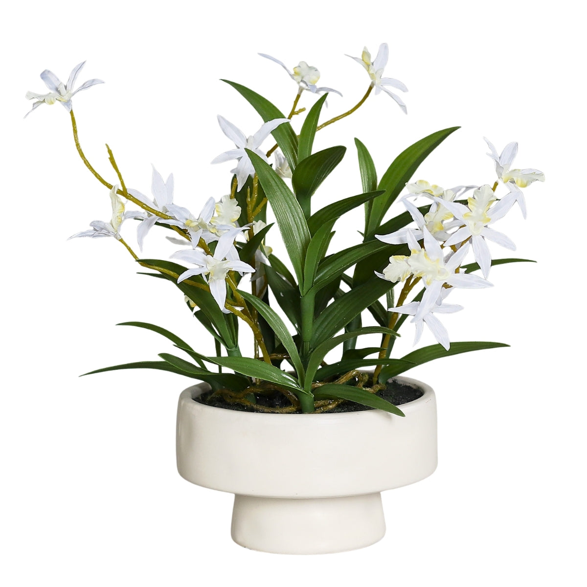 Aranjament cu orhidee artificiala Spider alba in vas ceramic, 35 cm