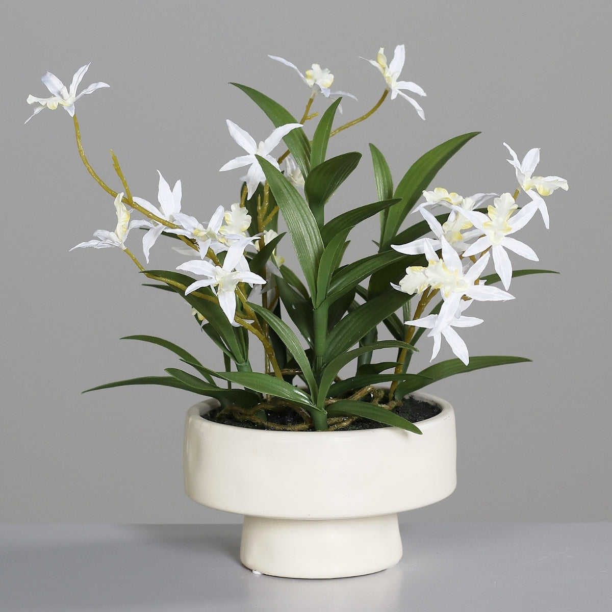 Aranjament cu orhidee artificiala Spider alba in vas ceramic, 35 cm