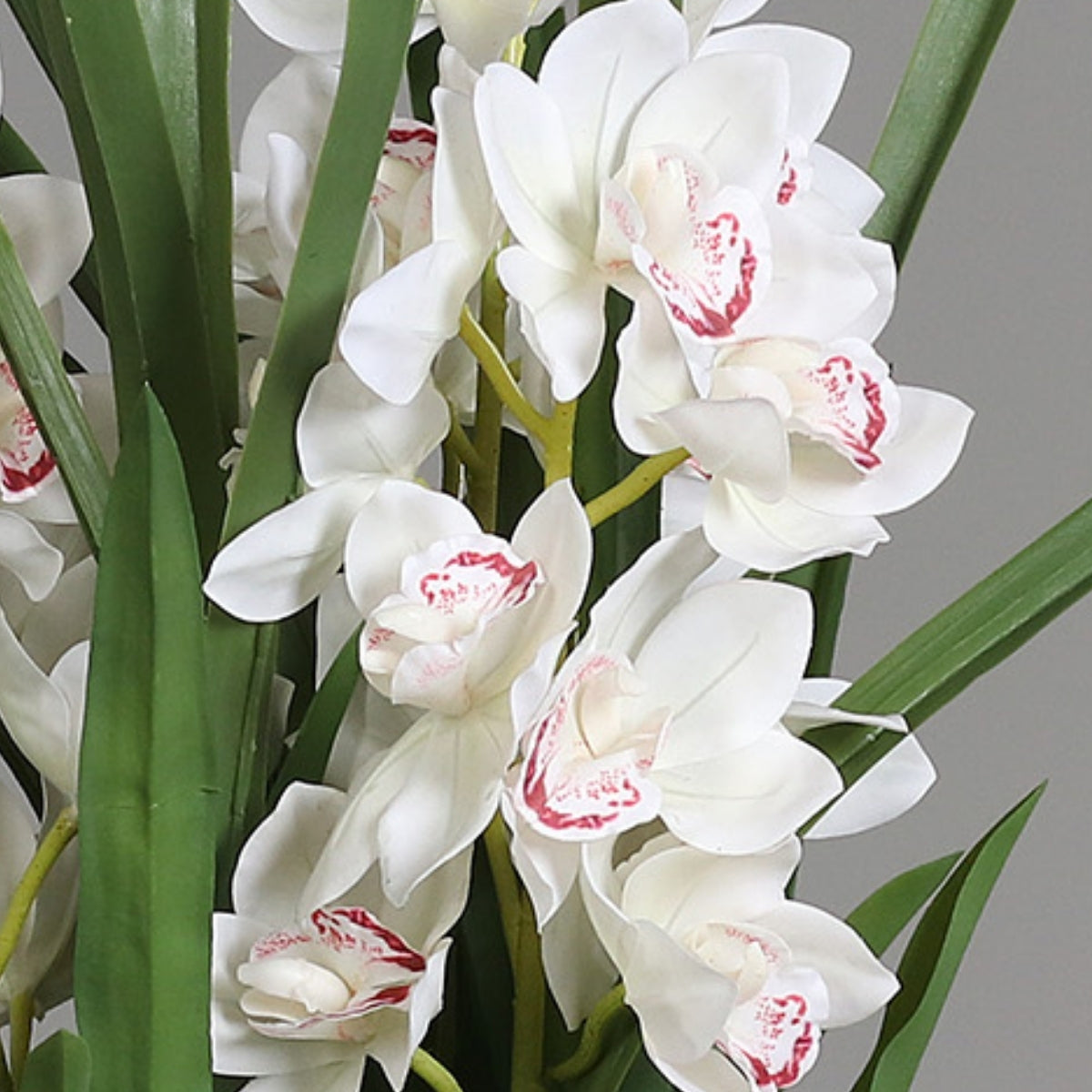 Aranjament cu orhidee artificiala Cymbidium alba in vas de plastic, 100 cm