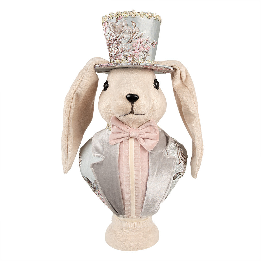Decoratiune de Paste figurina iepure elegant cu palarie inalta de 51 centimetri pentru decor interior festiv
