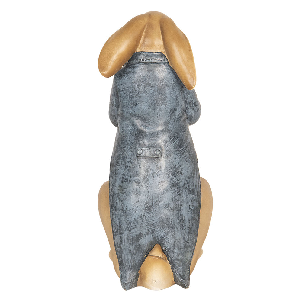 Decoratiune Pasti iepuras domn cu frac albastru si baston, 32 cm