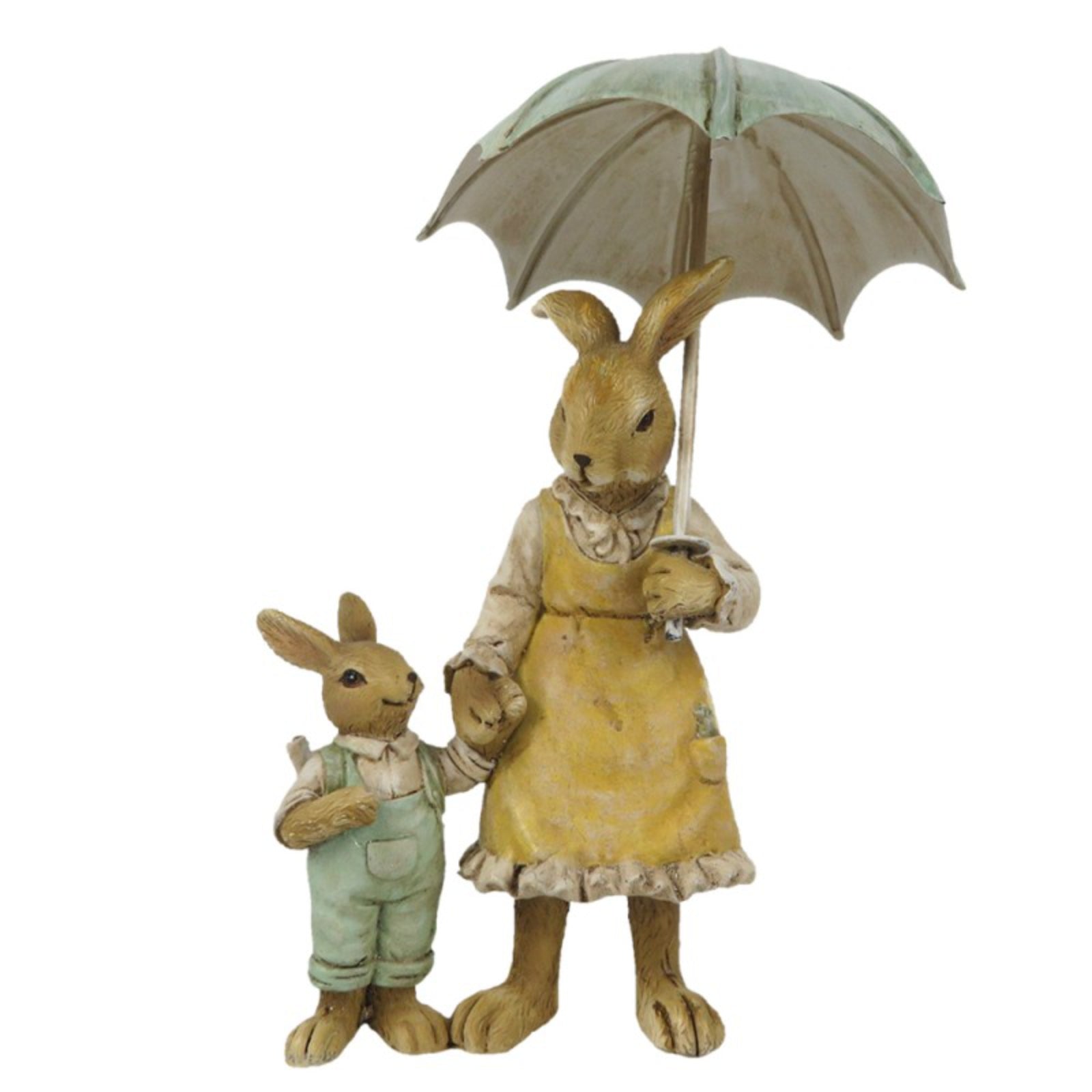 Figurina decorativa de Paste reprezentand o mama iepuras cu puiul ei de dimensiuni mici pentru decorul casei
