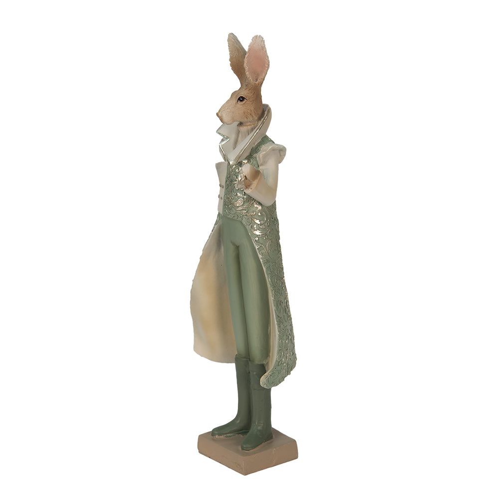 Decoratiune Pasti, iepuras in costum elegant verde, 33 cm