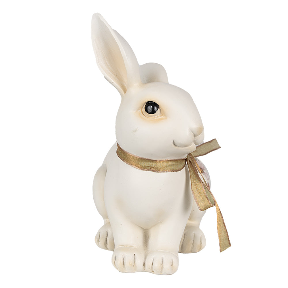 Decoratiune Pasti iepuras alb cu modele florale, 19 cm