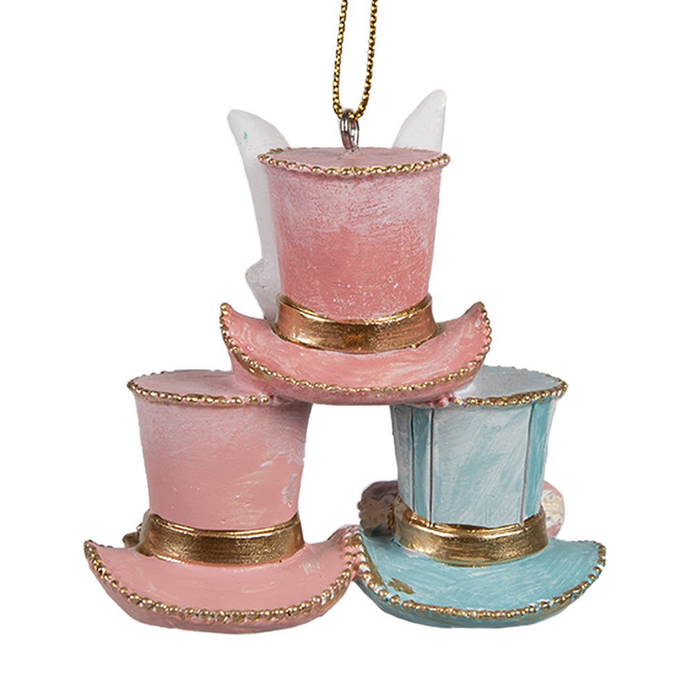 Decoratiune Pasti de agatat cu 3 palarii in culori pastelate, 7 cm