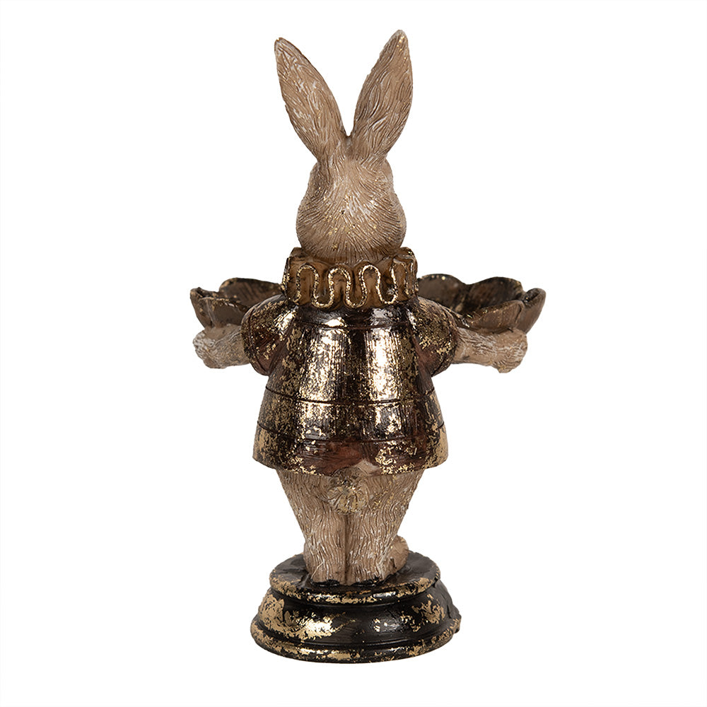 Decoratiune Pasti iepuras cu platou pentru dulciuri, model aramiu antichizat, 15 cm