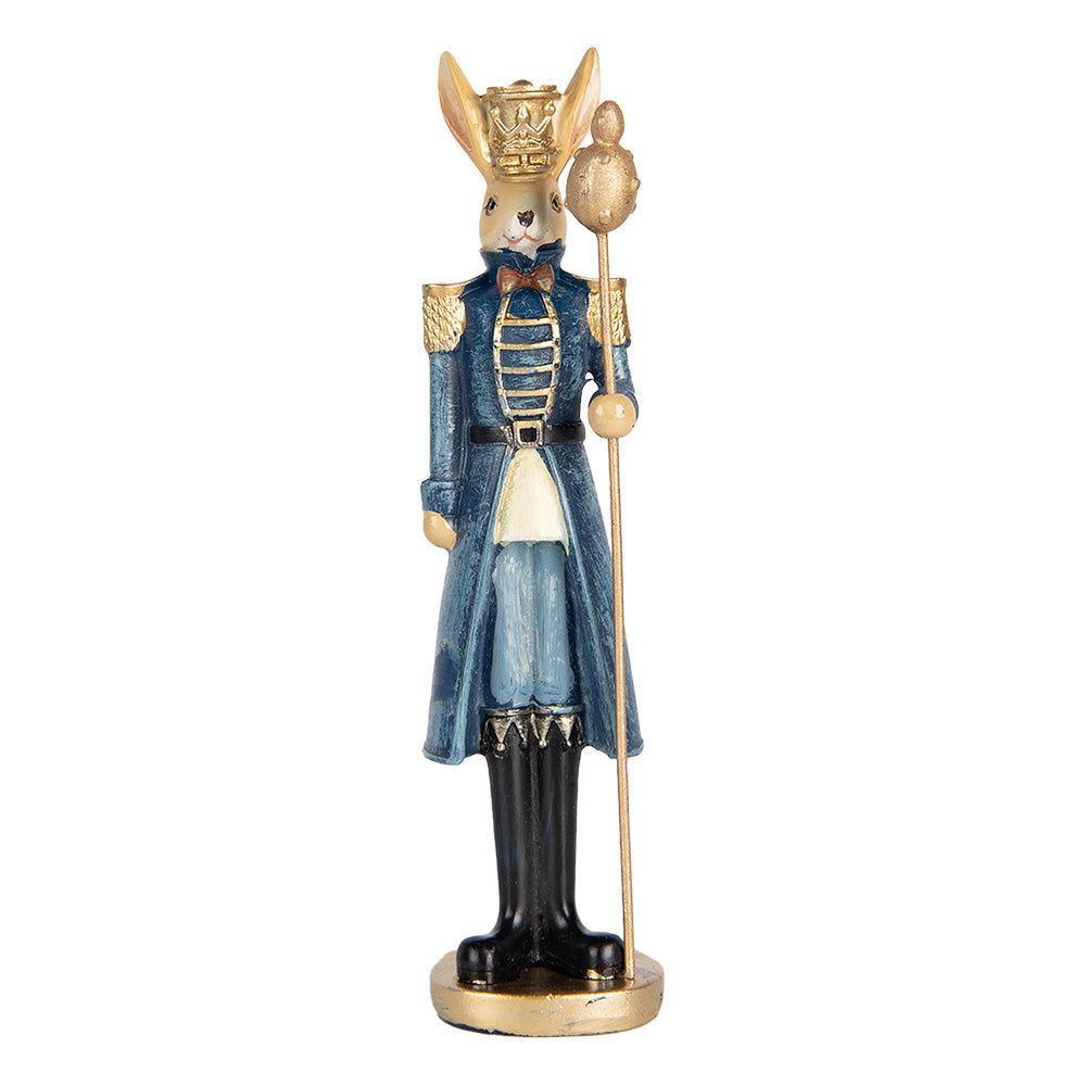 Decoratiune de Pasti iepuras imbracat in costum albastru de ofiter cu inaltimea de 18 cm