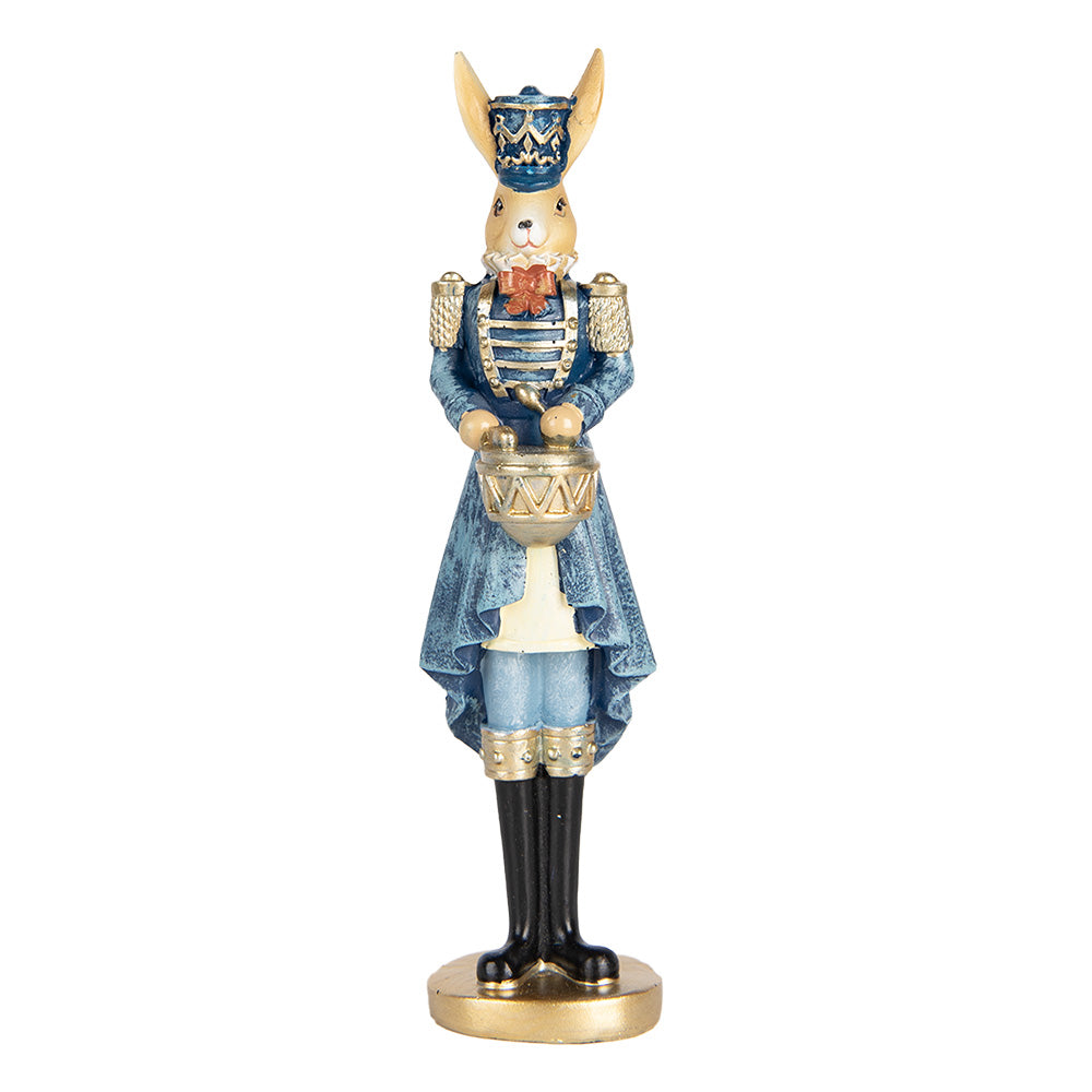 Decoratiune de Paste reprezentand o doamna iepuras imbracata in costum albastru de ofiter avand inaltimea de 18 cm