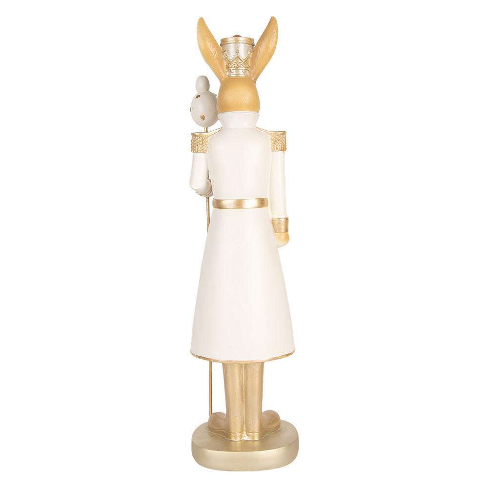 Decoratiune Pasti iepuras in costum crem auriu de ofiter cu sceptru, 47 cm