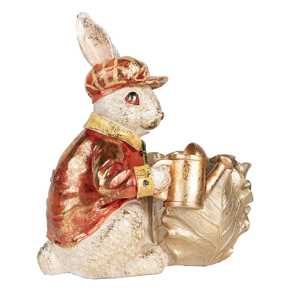 Decoratiune Pasti iepuras cu ghiveci pentru flori, model antichizat, 30 cm