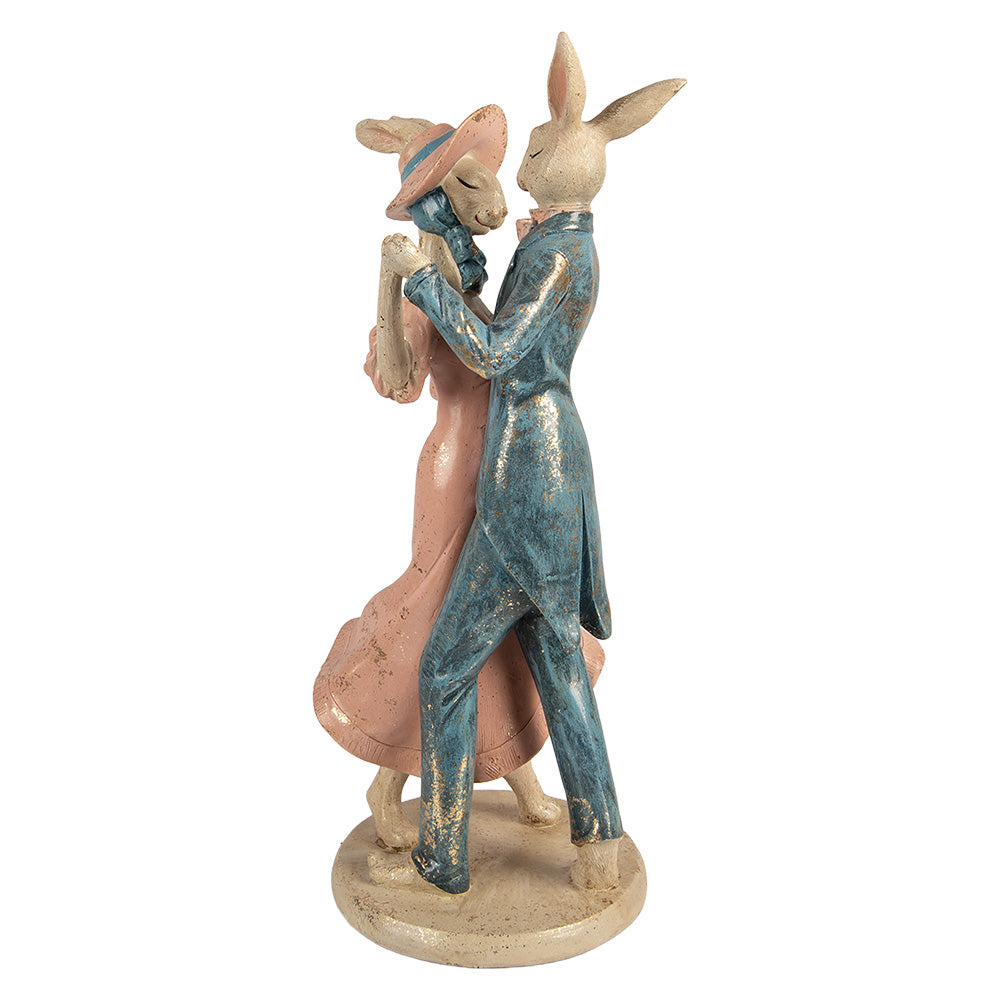 Decoratiune Pasti pereche de iepurasi care danseaza, model antichizat, 47 cm
