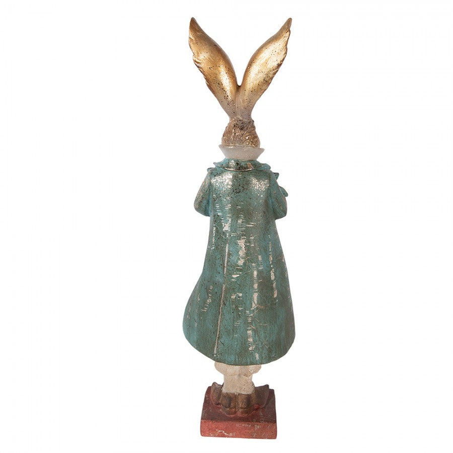 Decoratiune Pasti iepuras elegant cu ceasca, model antichizat, 46 cm