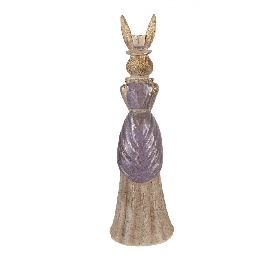 Decoratiune Pasti Doamna Iepuras eleganta cu posetuta, model antichizat, 47 cm