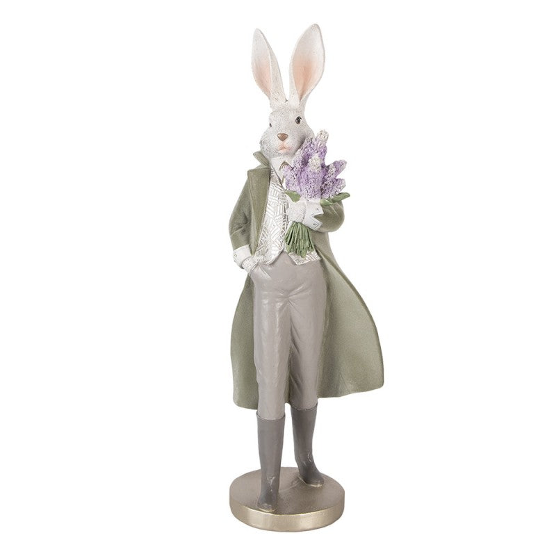 Decoratiune Pasti iepure elegant cu buchet de liliac, 53 cm
