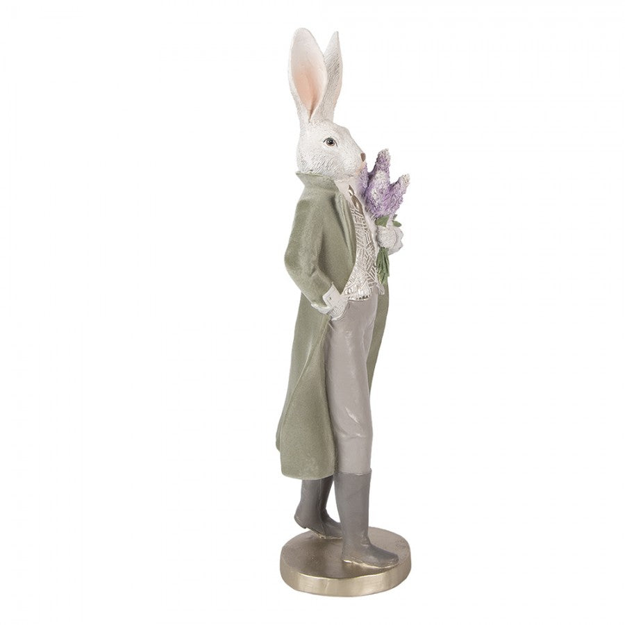 Decoratiune Pasti iepure elegant cu buchet de liliac, 53 cm