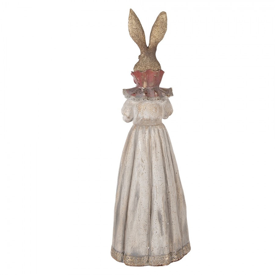 Decoratiune Pasti Doamna Iepuras eleganta cu buchet de flori, model antichizat, 53 cm
