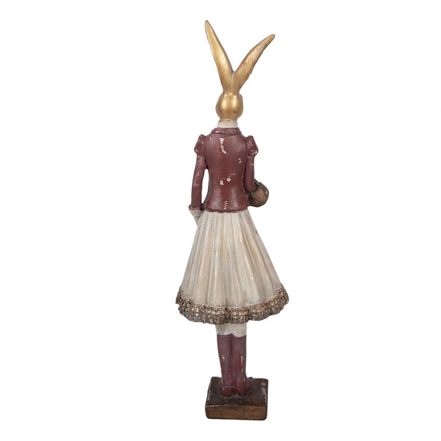 Decoratiune Pasti Domnisoara Iepuras eleganta cu posetuta, model antichizat, 32 cm