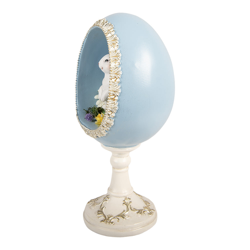 Decoratiune Pasti iepuras in rama ou cu suport decorata cu flori, 28 cm