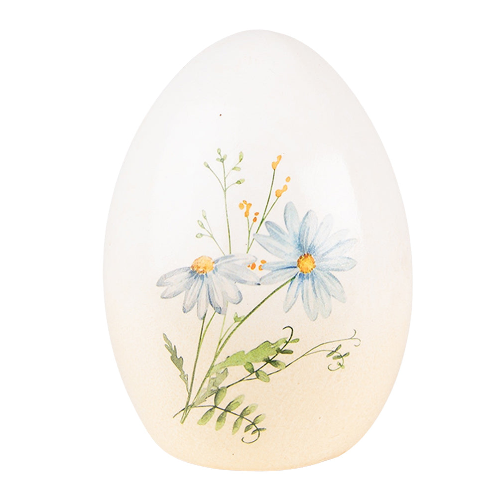 Decoratiune de Pasti in forma de ou din ceramica alba cu model floral albastru de paisprezece centimetri