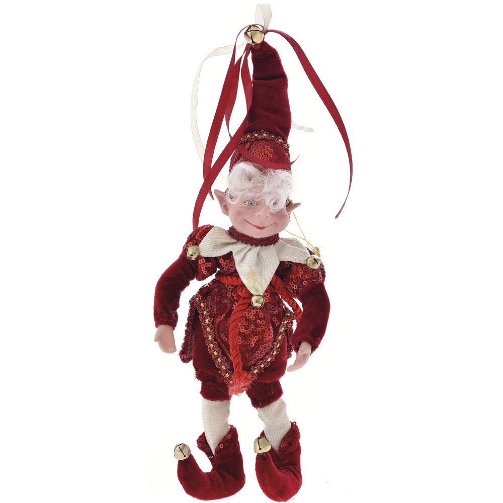Decoratiune de Craciun in forma de spiridus de culoare burgundy cu inaltimea de treizeci de centimetri
