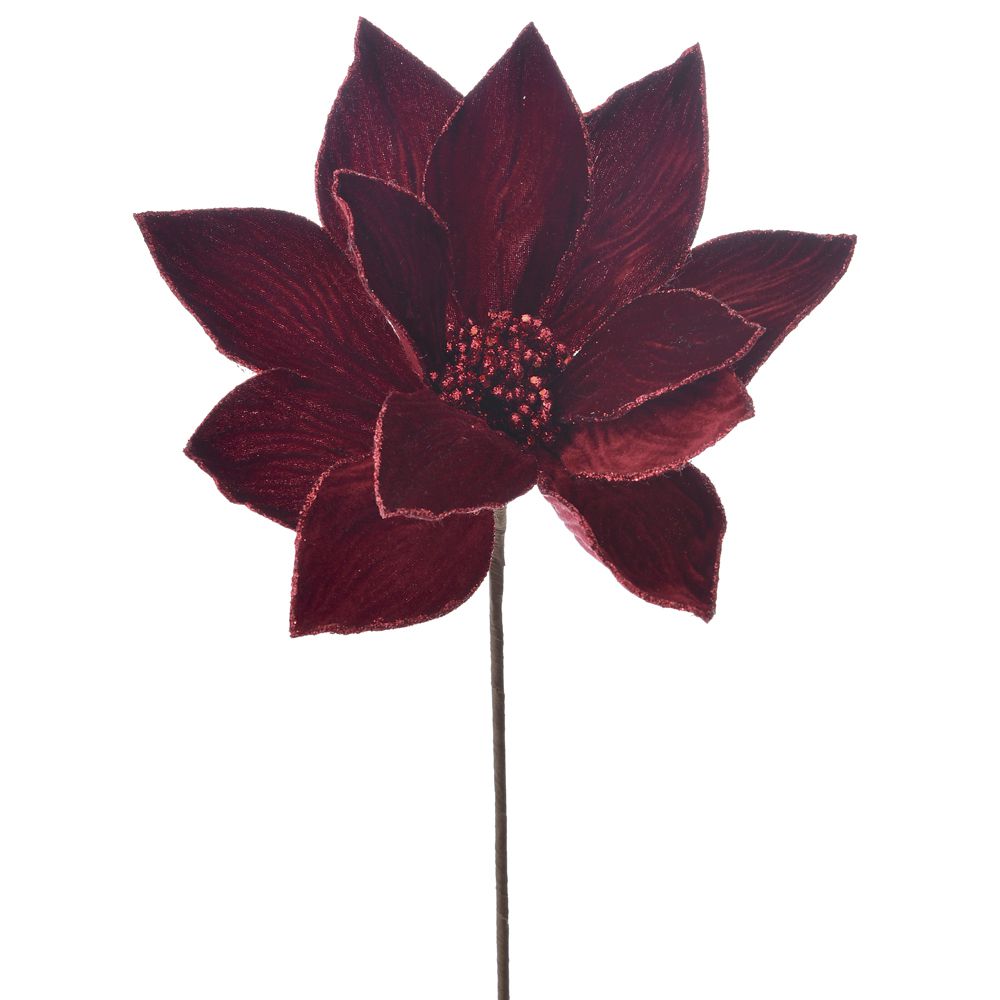 Decoratiune de Craciun artificiala sub forma de floare craciunita de culoare bordo de mari dimensiuni pentru brad