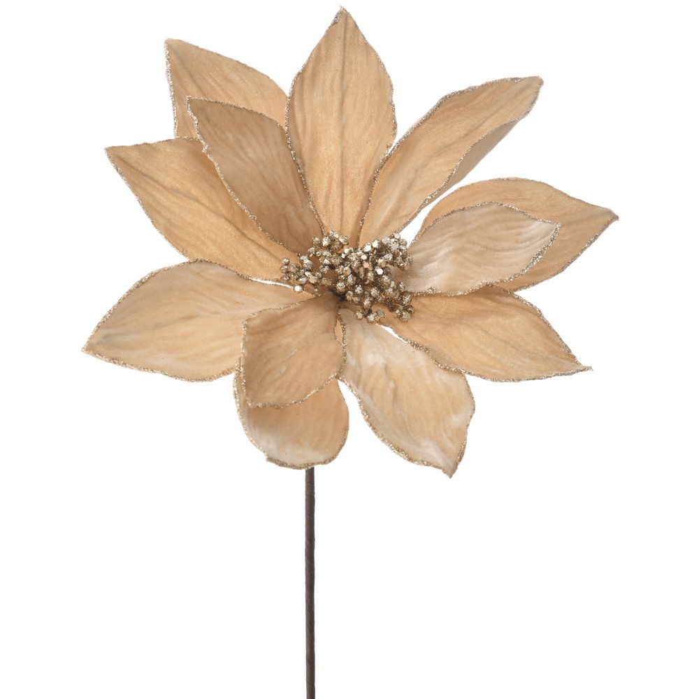 Decoratiune de Craciun in forma de floare de craciunita de culoare champagne de mari dimensiuni pentru brad