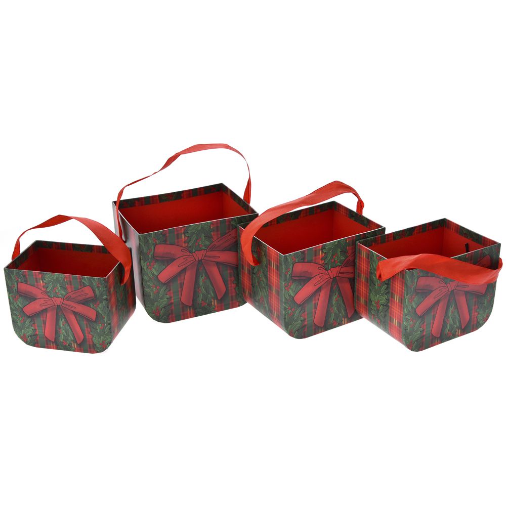 Set de patru cosulete de Craciun din hartie decorata pentru cadouri si aranjamente de sarbatori