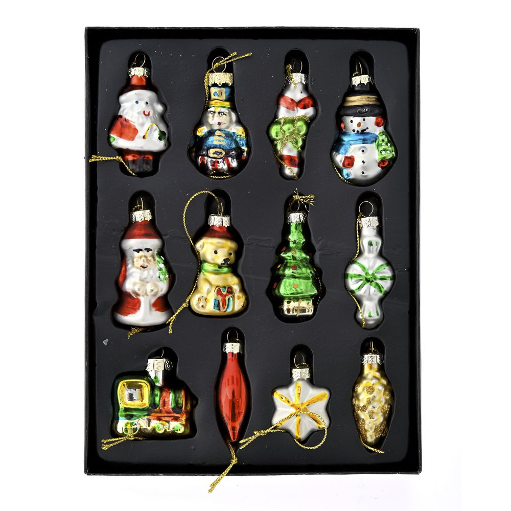 Set 12 globuri din sticla vintage pentru bradul de Craciun cu diametrul de 5.5 cm