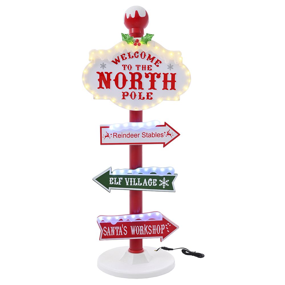 Decoratiune de Craciun tip indicator spre Polul Nord cu iluminare LED si functie muzicala inaltime 95 cm