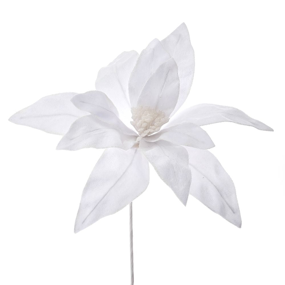 Decoratiune artificiala de Craciun in forma de floare de craciunita alba de mari dimensiuni pentru brad