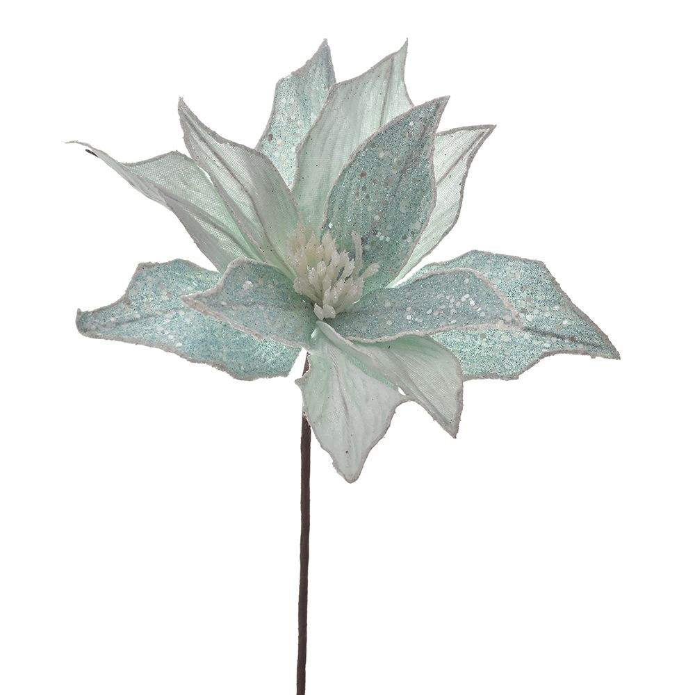 Decoratiune pentru bradul de Craciun sub forma de floare de craciunita de culoare albastru deschis