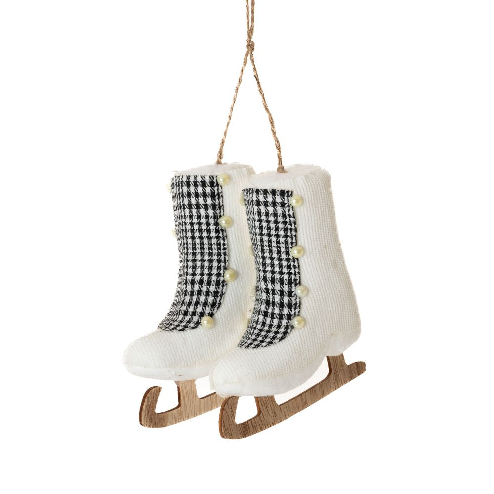 Decoratiune de brad de Craciun sub forma unei perechi de patine de culoare alba de zece centimetri