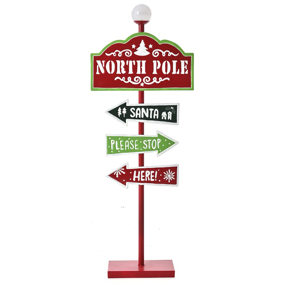 Decoratiune de Craciun tip indicator metalic spre Polul Nord cu iluminat LED si inaltime de o suta optsprezece centimetri
