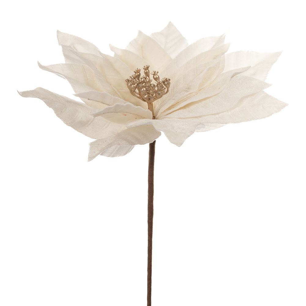 Decoratiune de Craciun in forma de floare de craciunita de culoare crem pentru bradul de iarna