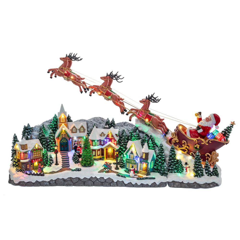 sat de Craciun animat cu lumini si muzica decoratiune festiva de mari dimensiuni