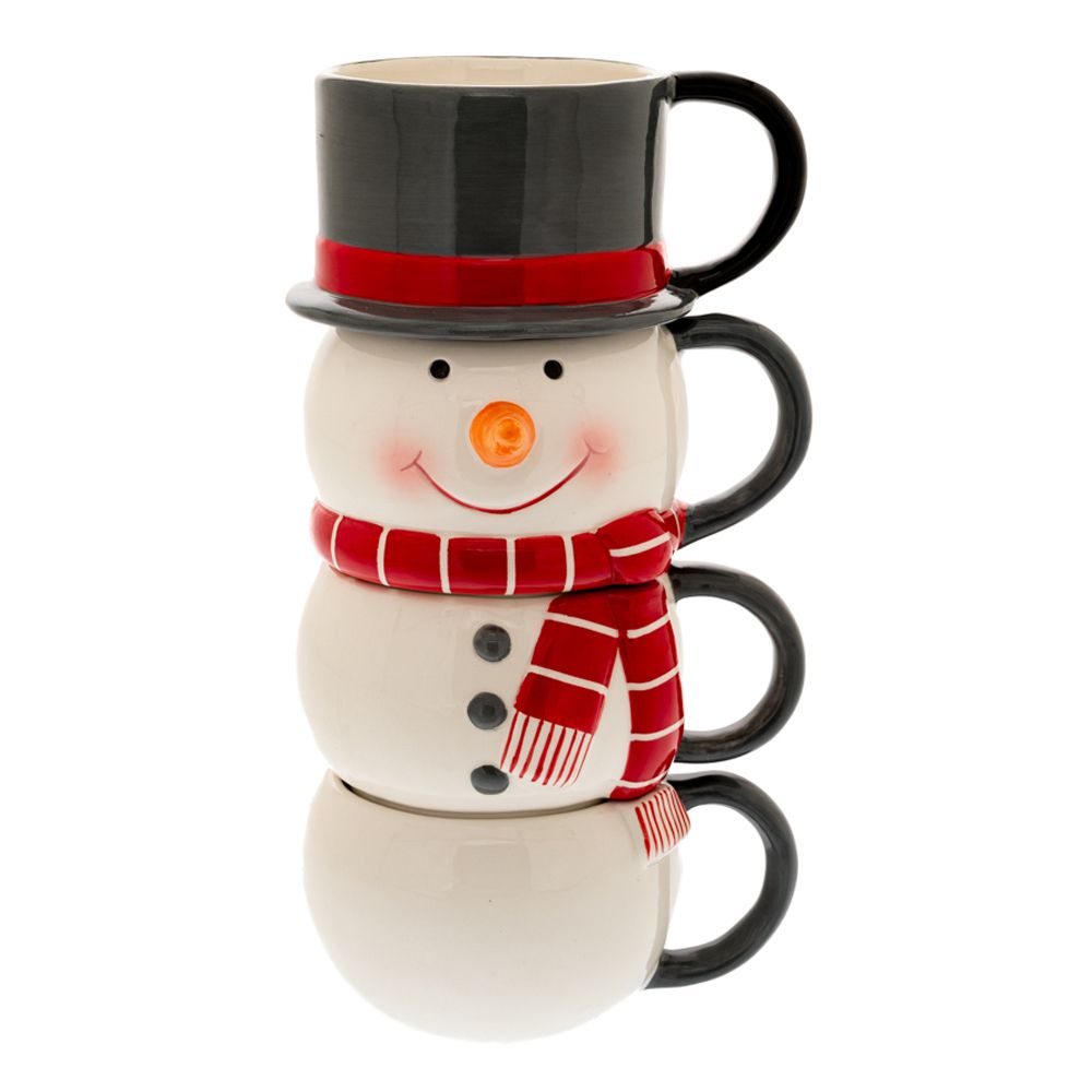 Set 4 cani decorative de Craciun sub forma de om de zapada, 25 cm