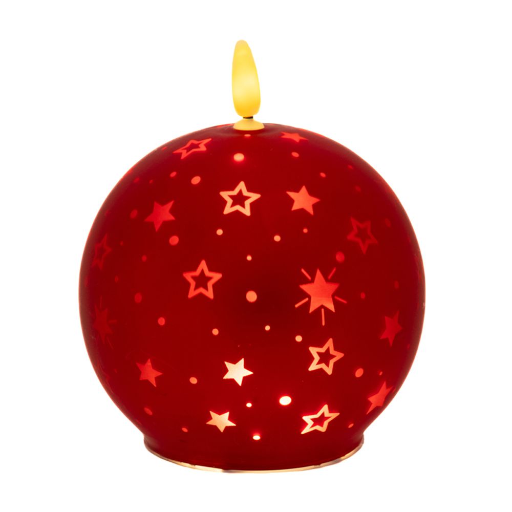 Decoratiune de Craciun candela rosie sferica cu lumina LED si diametru de zece centimetri