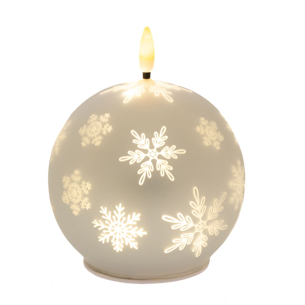 Decoratiune de Craciun candela argintie sferica cu iluminare LED de zece centimetri pentru decor festiv